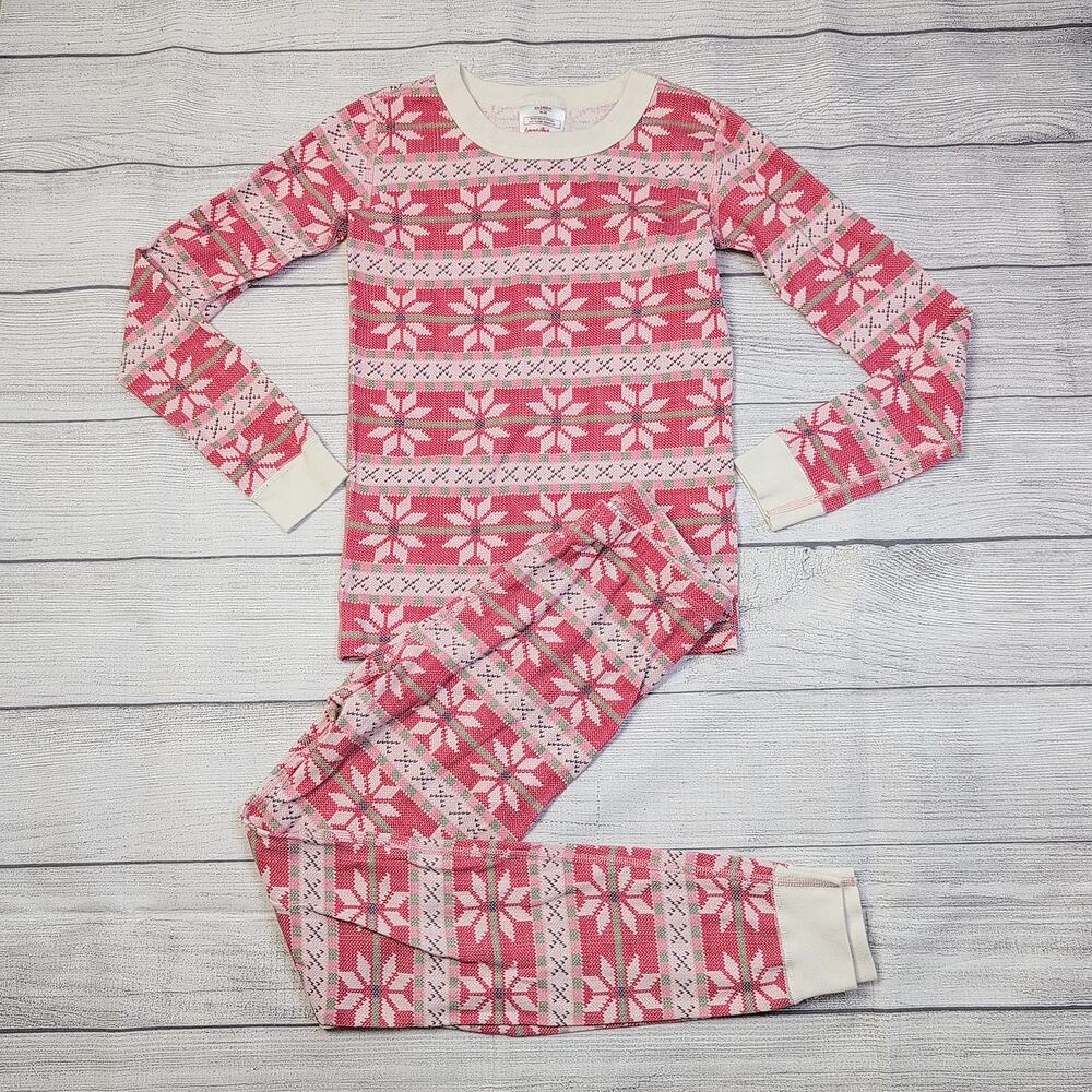 10 Hanna Andersson Pink Sweater Stitch Long John Pajamas